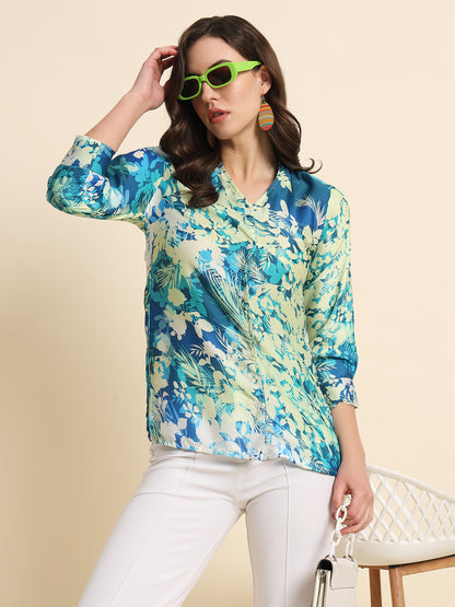 Satin Abstract Floral Print Shirt