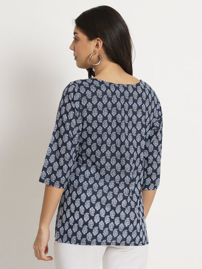 Navy Block Printed Short Tunic