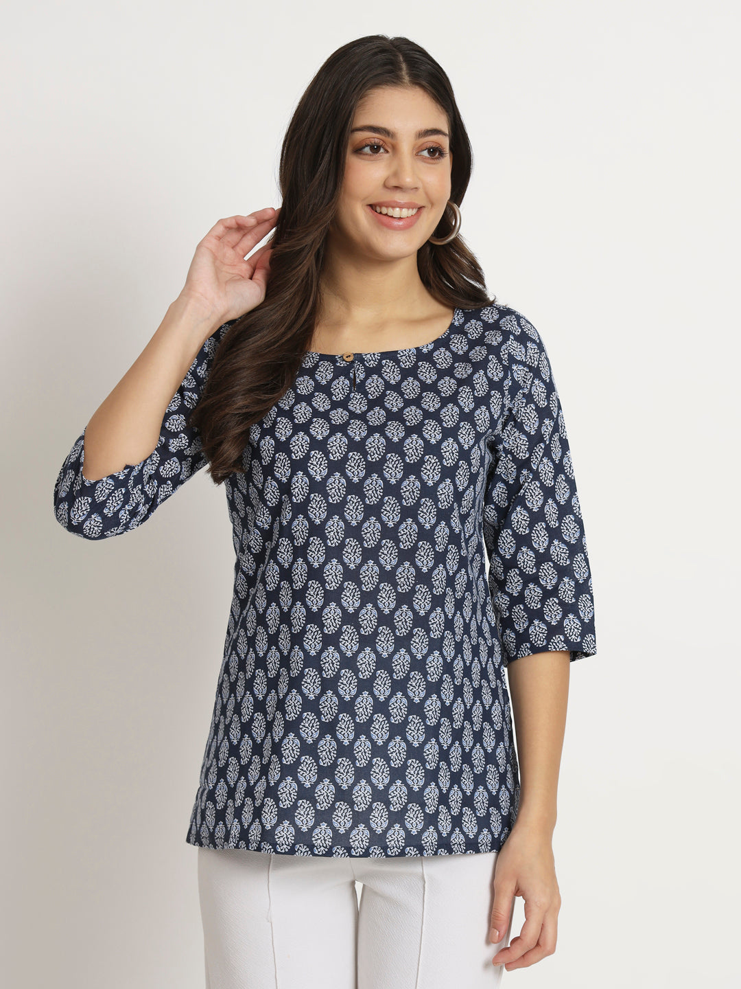 Navy Block Printed Short Kurti