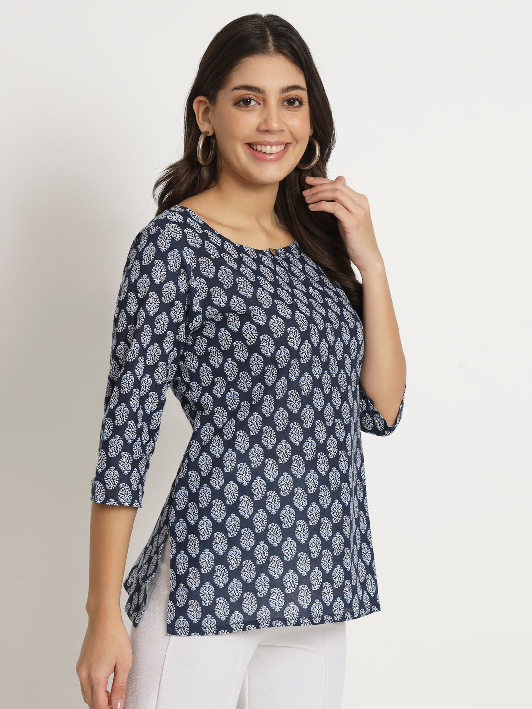 Navy Block Printed Short Kurti