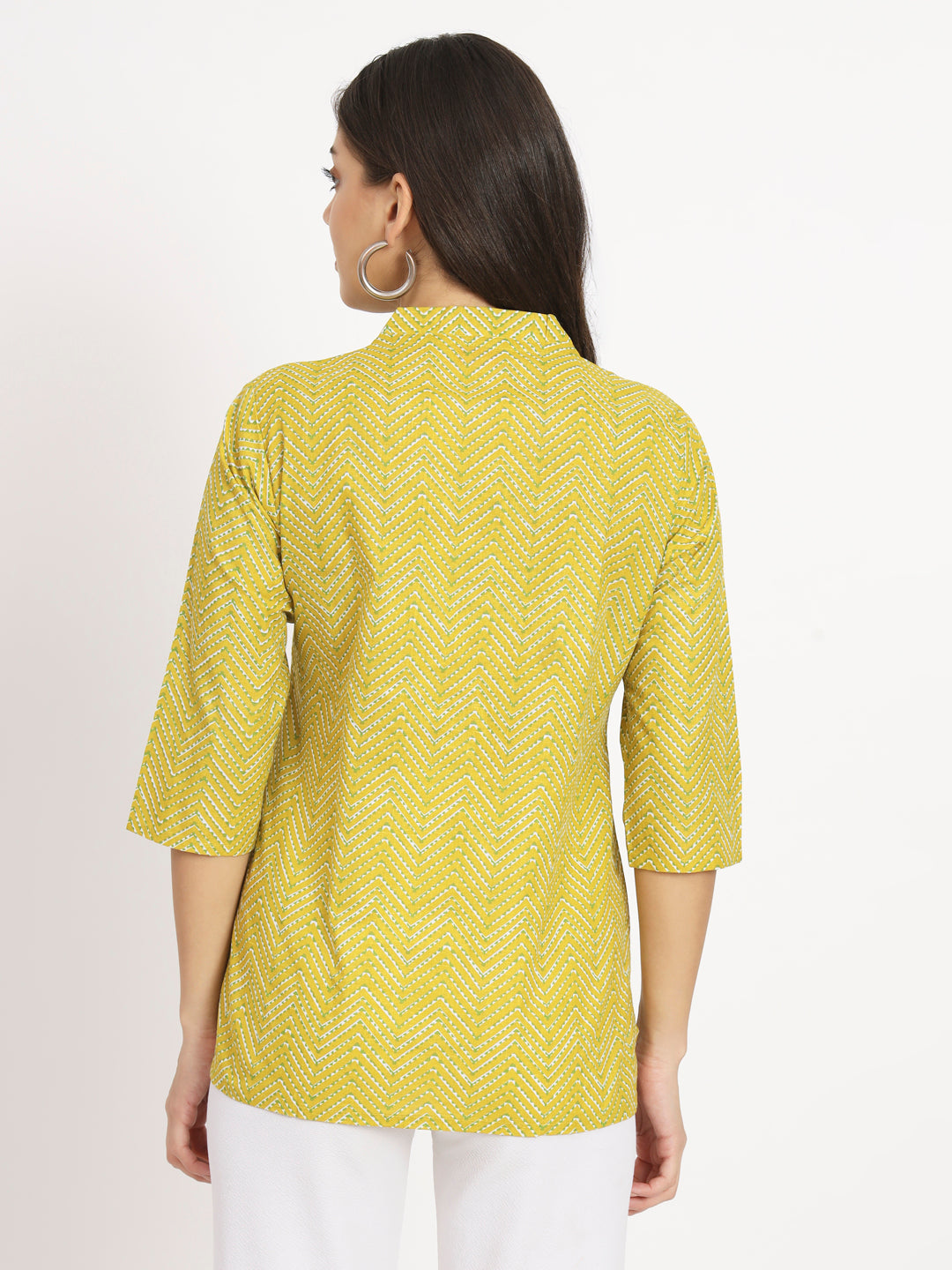 V Neck Block Printed Short Kurti