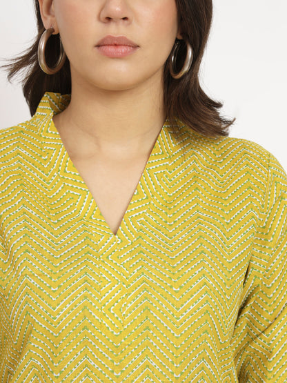 V Neck Block Printed Short Kurti