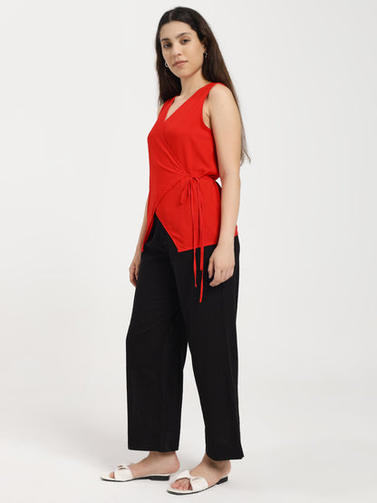 Red Wrap Around Top & Trousers Co-Ord Set