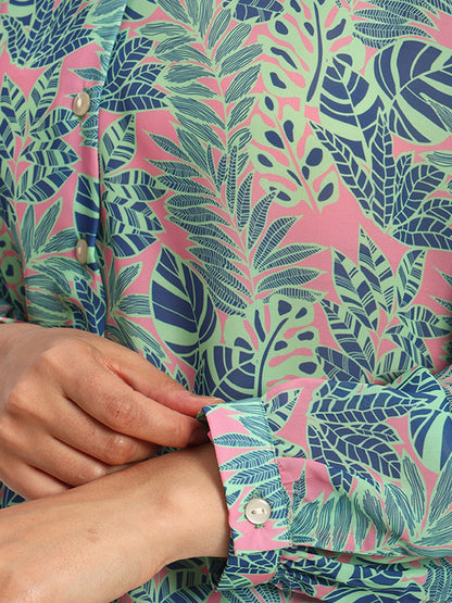 Bright Pink Leafy Print Shirt