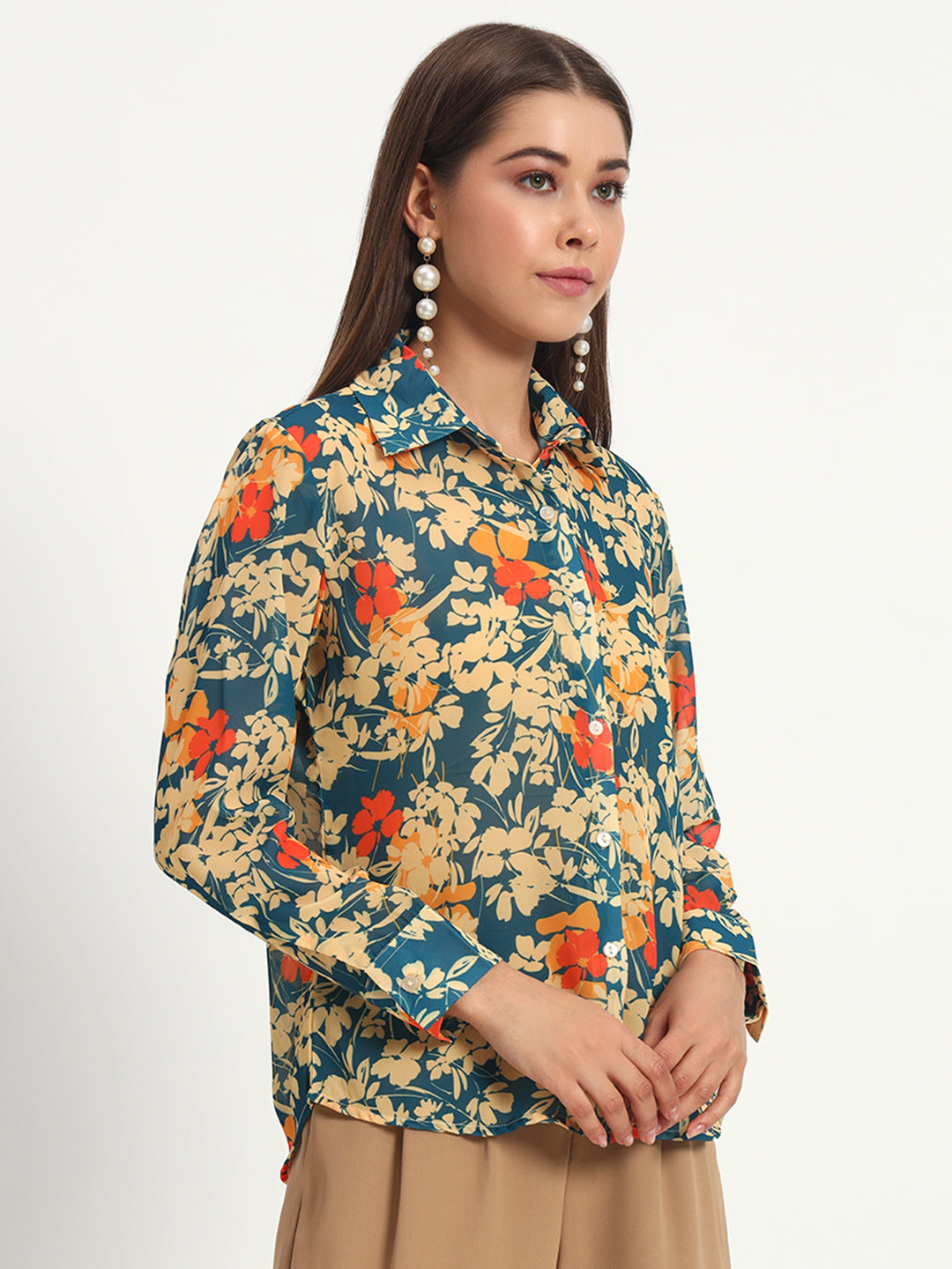 Navy Floral Print Shirt