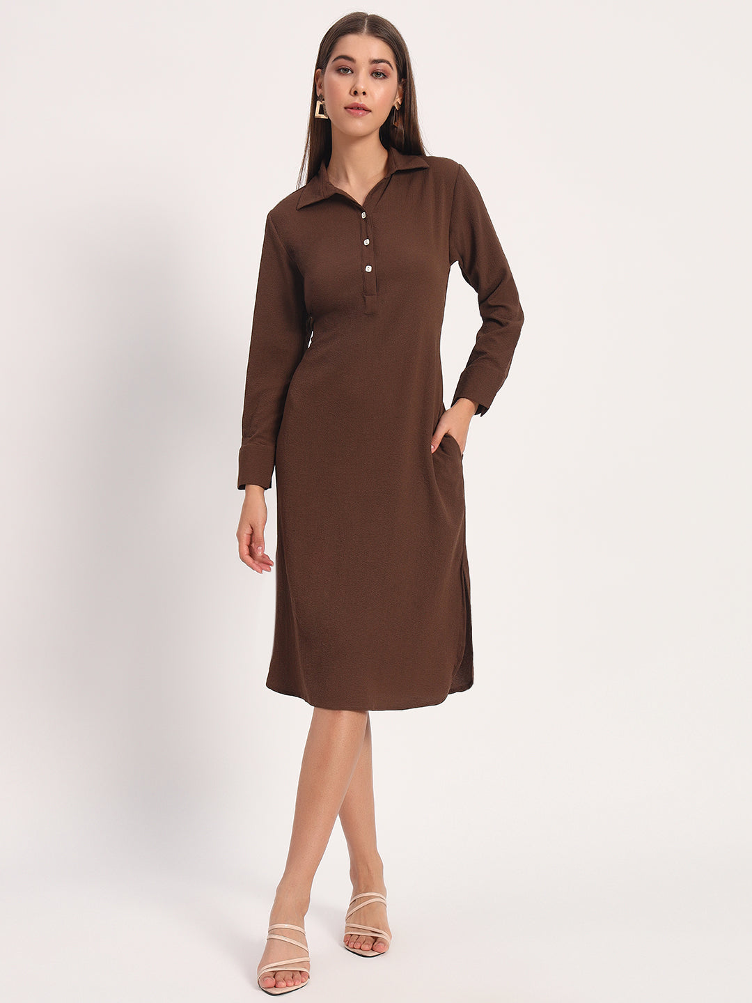 Wrinkle Brown Straight Dress