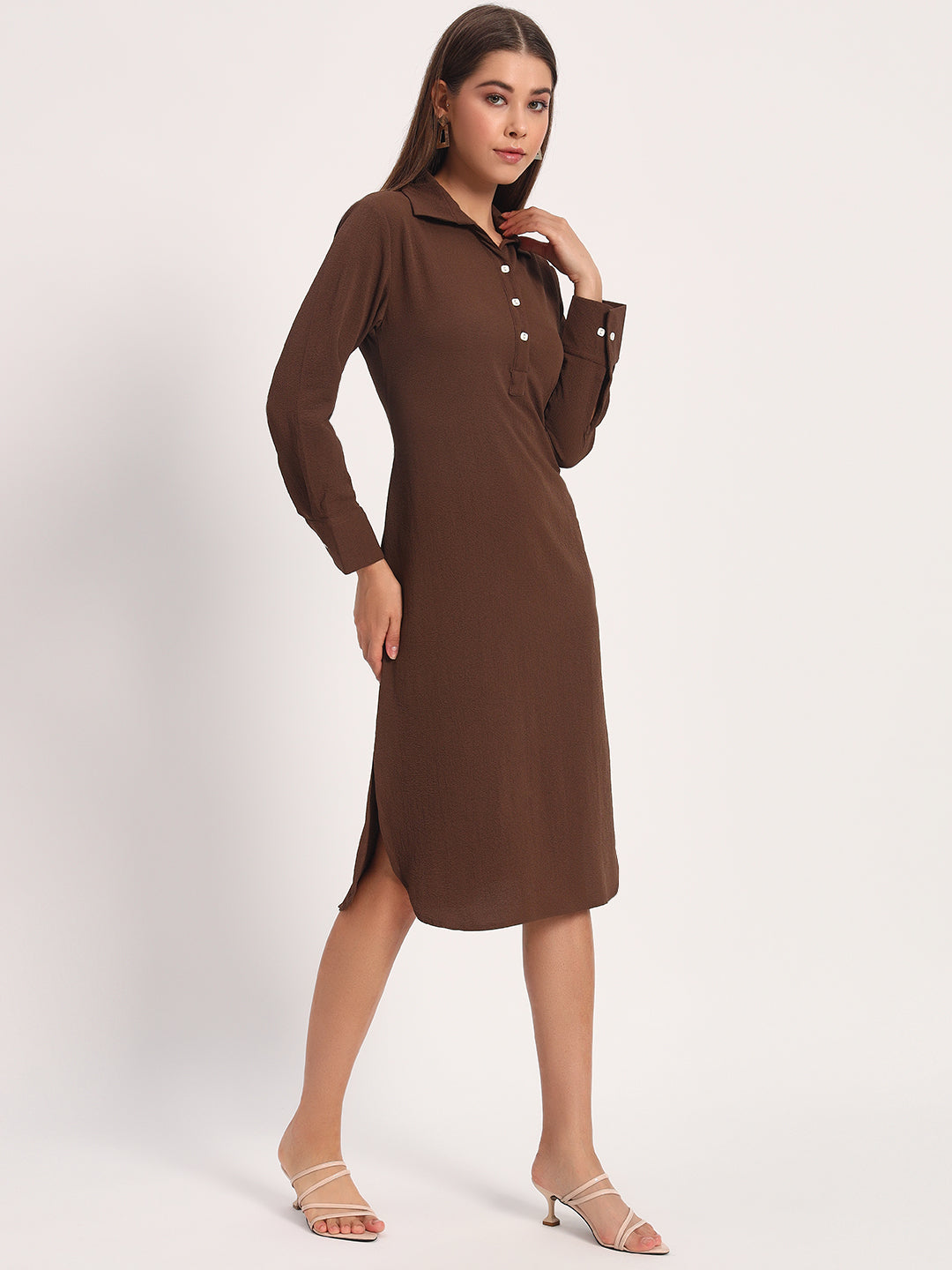 Wrinkle Brown Straight Dress