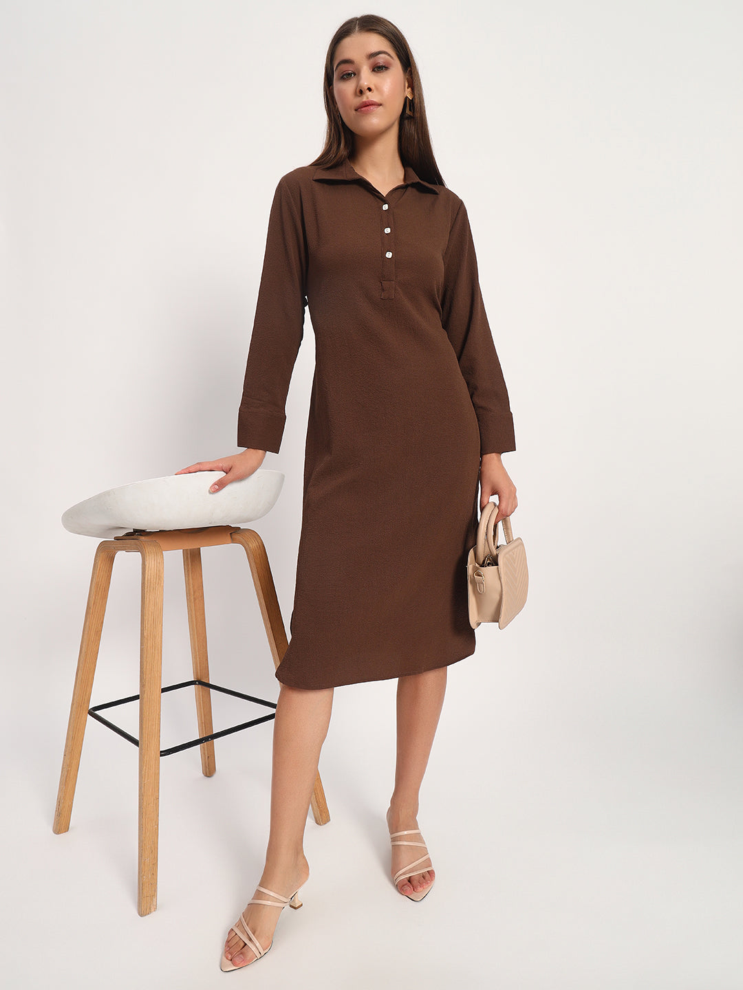 Wrinkle Brown Straight Dress