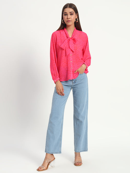 Hot Pink Animal Print Bow Shirt