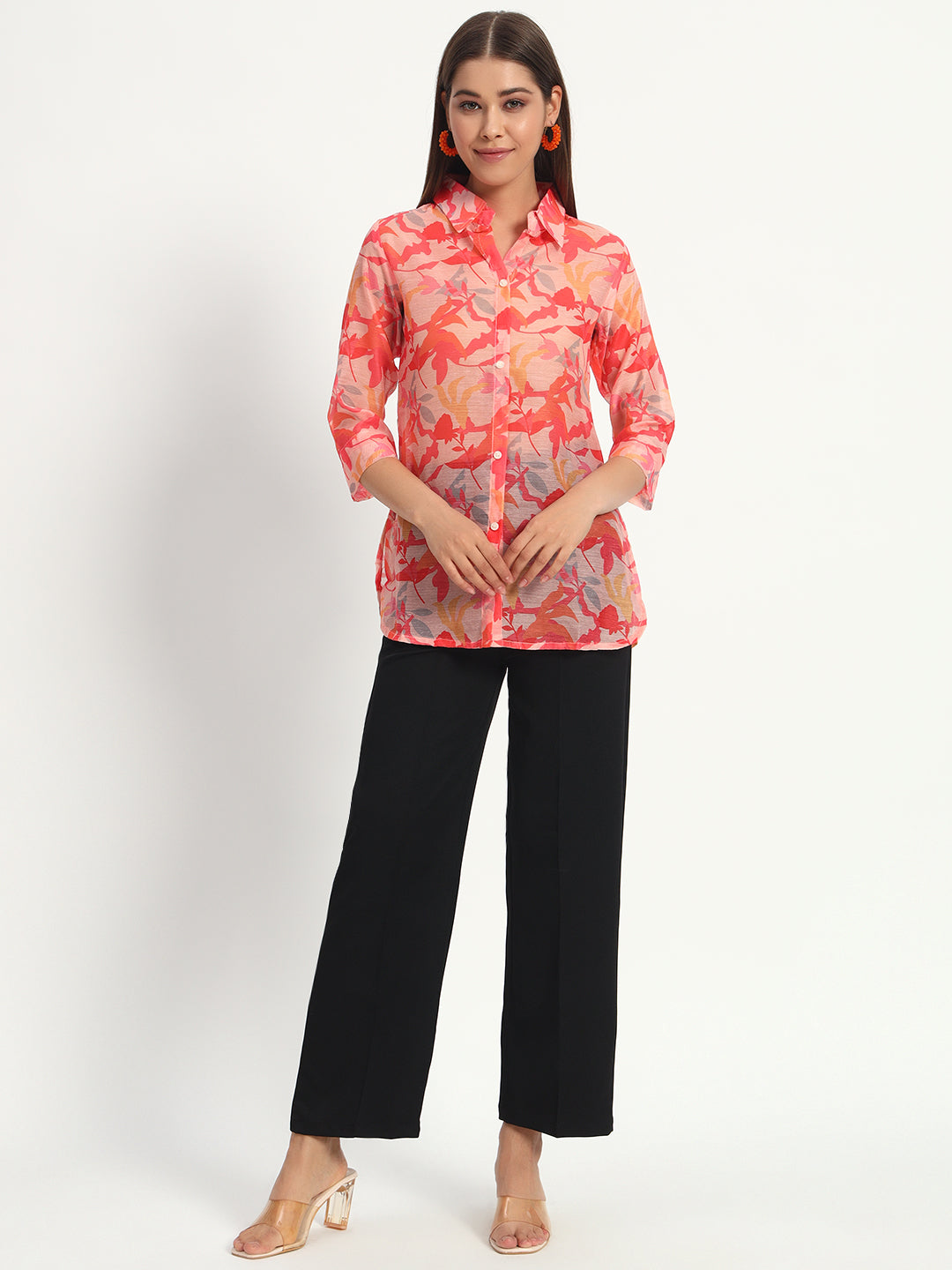 Printed Coral Chanderi Shirt