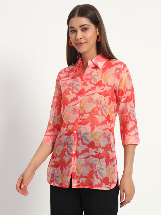 Printed Coral Chanderi Shirt