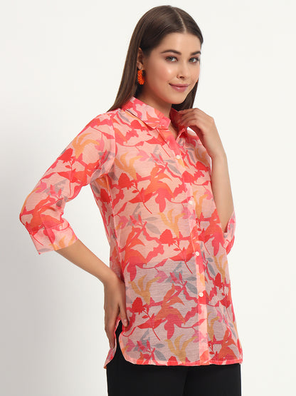 Printed Coral Chanderi Shirt