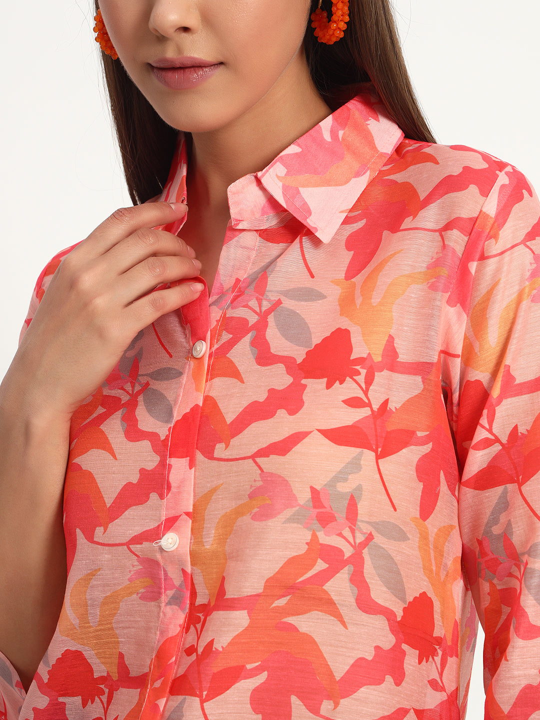 Printed Coral Chanderi Shirt