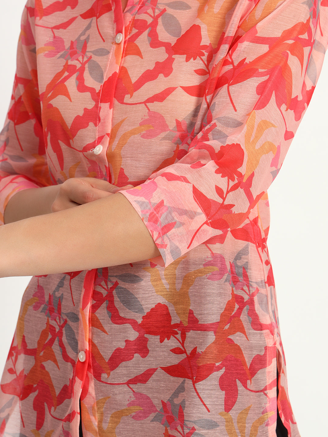 Printed Coral Chanderi Shirt