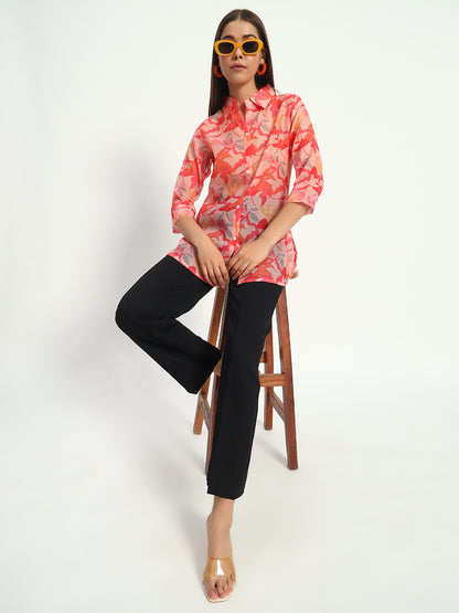 Printed Coral Chanderi Shirt