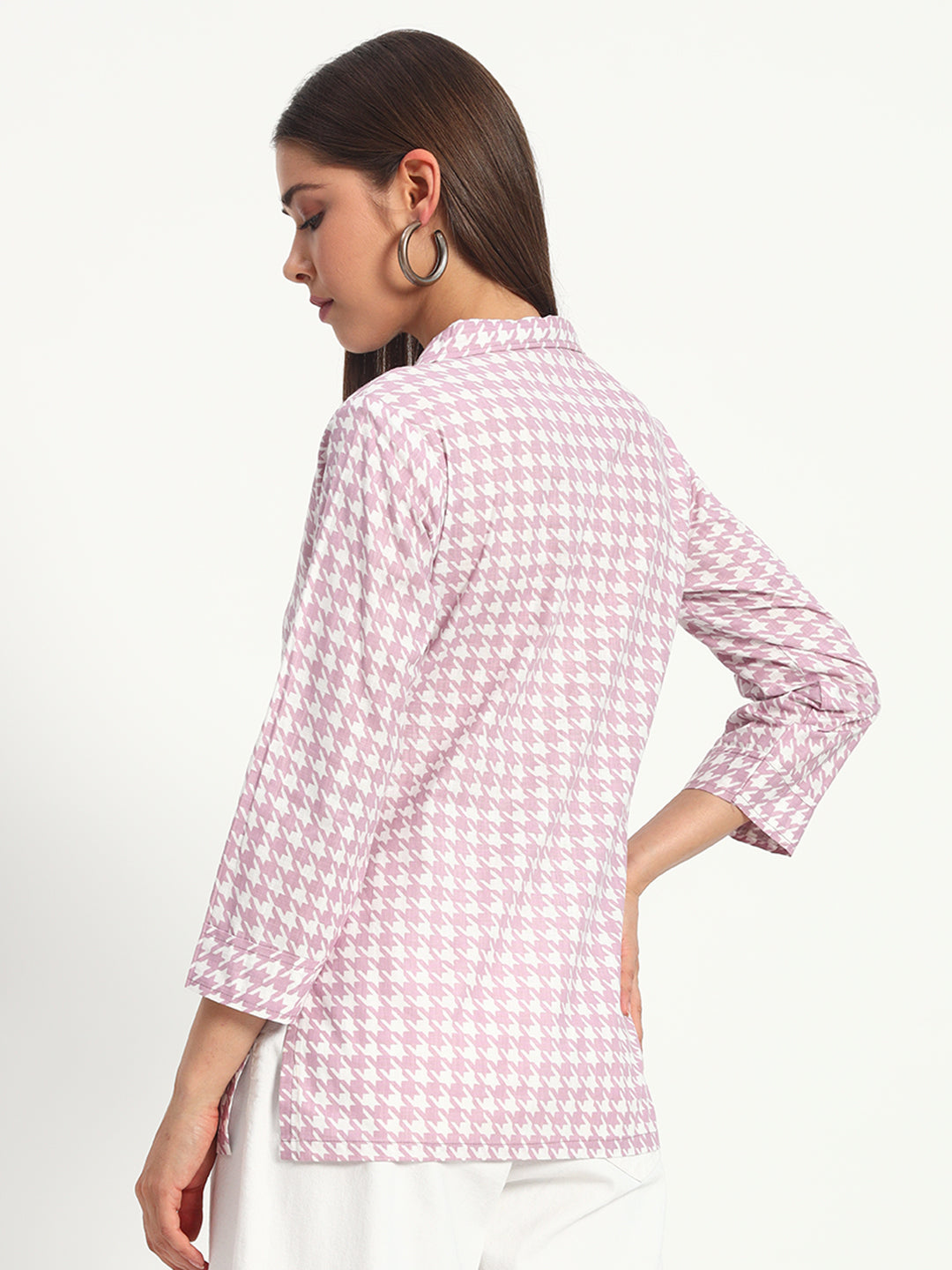 Lilac Houndstooth Lapel Collar Shirt