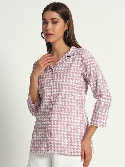 Lilac Houndstooth Lapel Collar Shirt