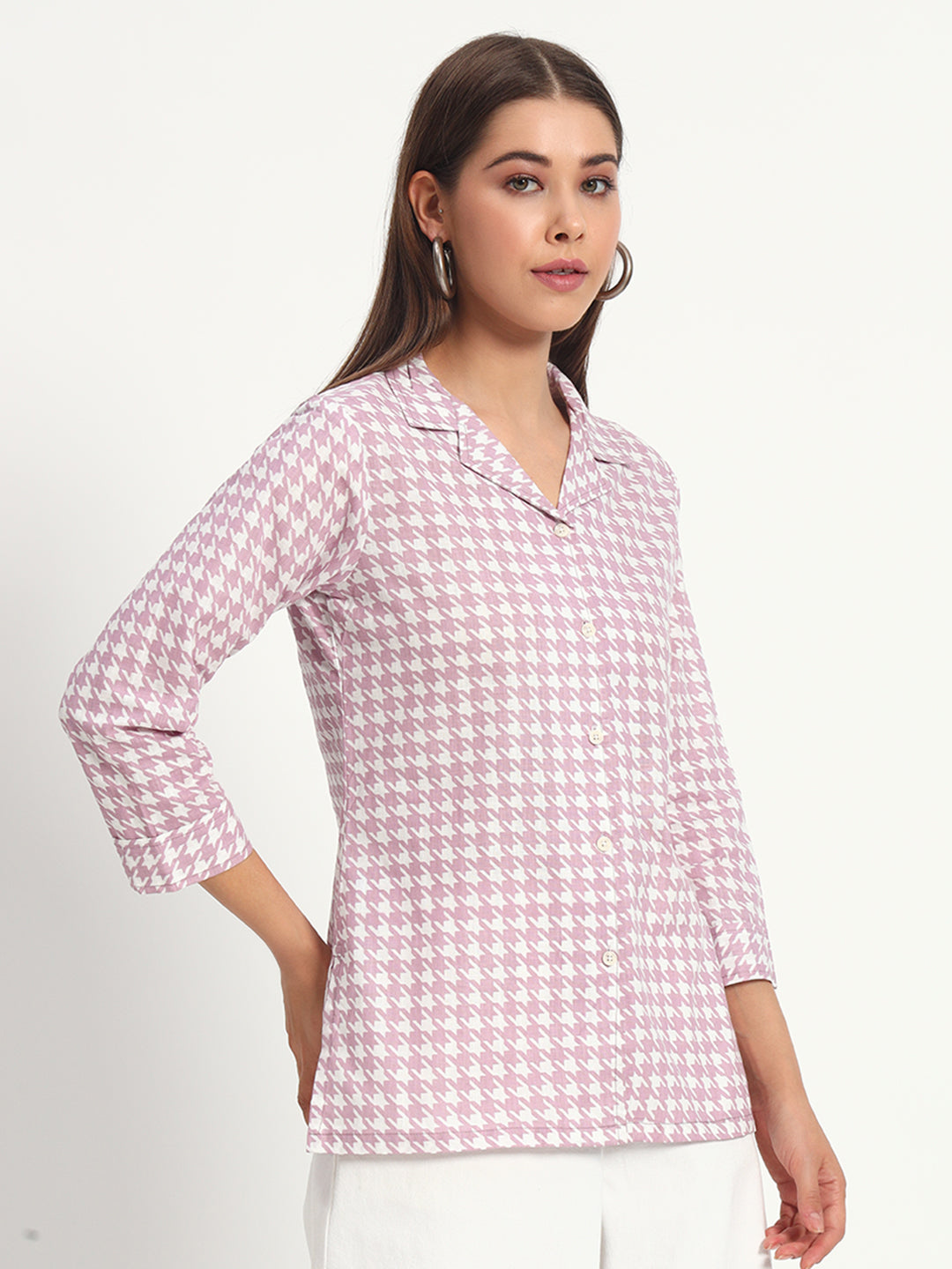 Lilac Houndstooth Lapel Collar Shirt