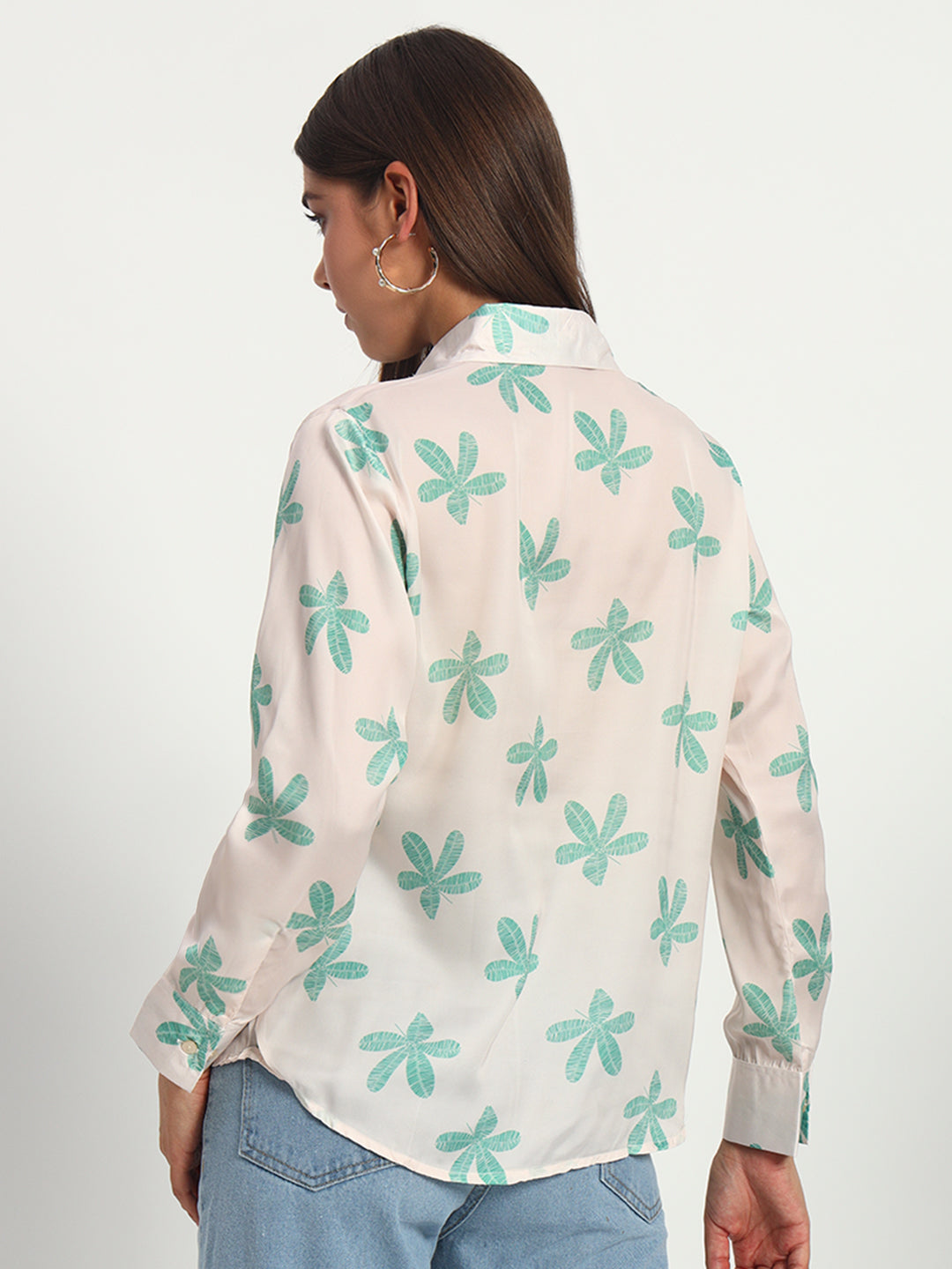 Off White Floral Print Shirt