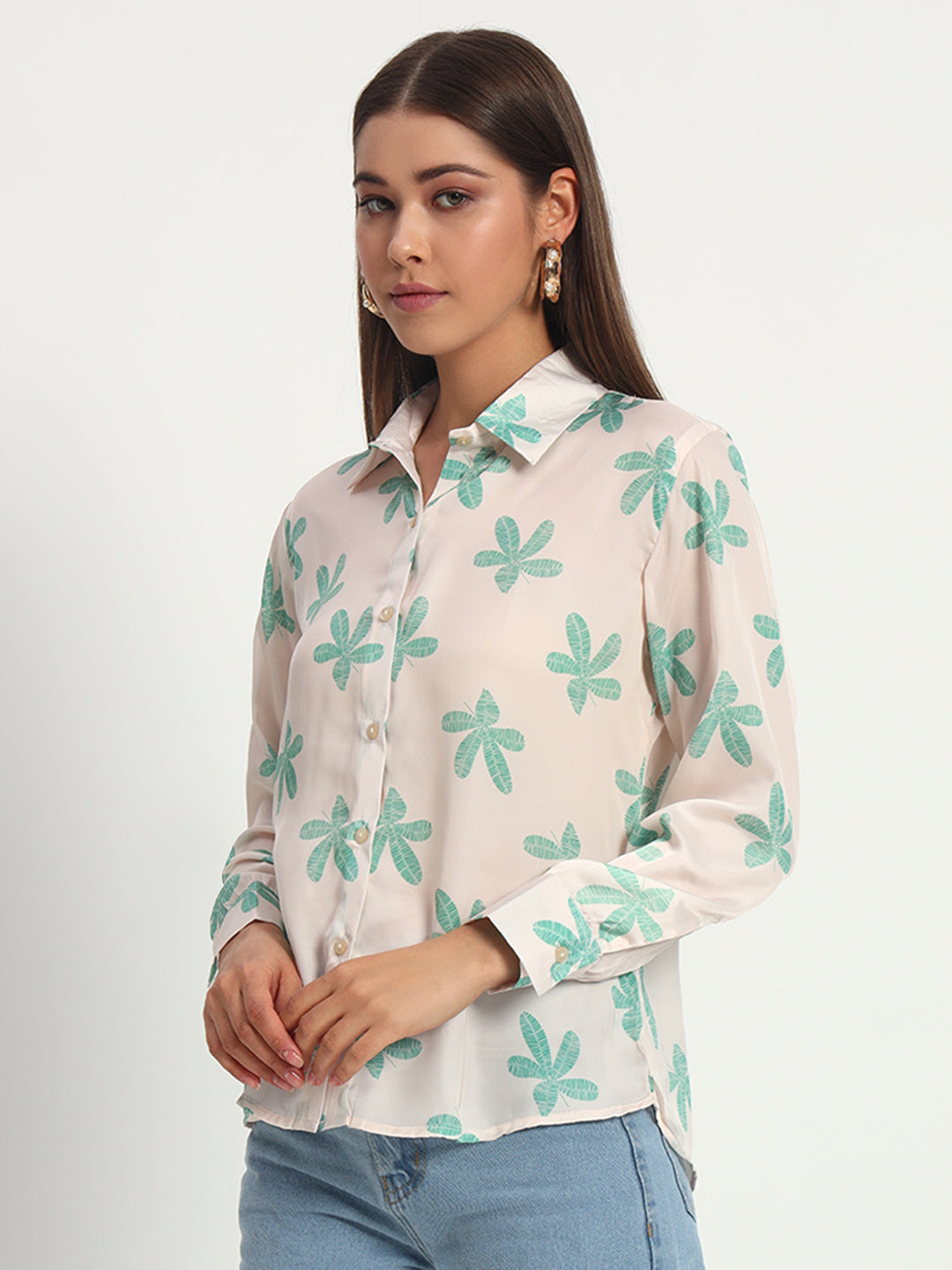 Off White Floral Print Shirt