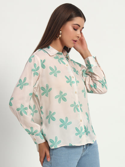 Off White Floral Print Shirt