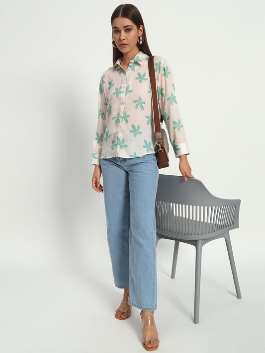 Off White Floral Print Shirt