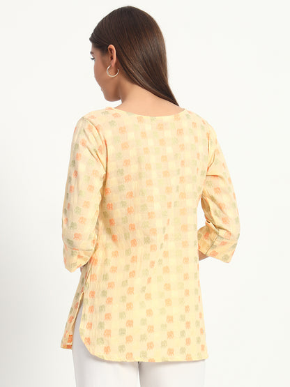 Yellow Beaded Cotton Short Tunic