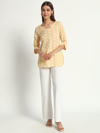 Yellow Beaded Cotton Short Tunic