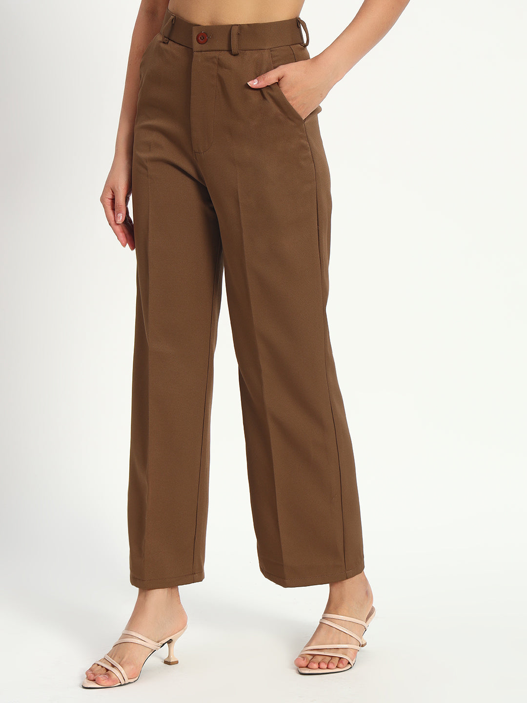 Brown Straight Fit Pants