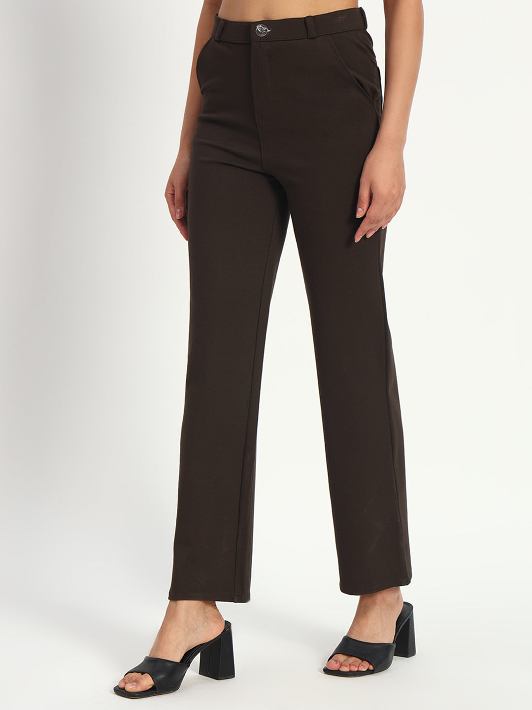 Dark Brown Straight Fit Stretch Pants