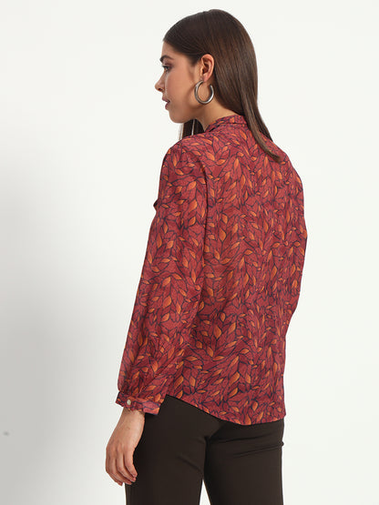Maroon Lucent Leaf Bow Shirt