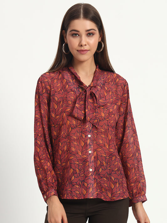 Maroon Lucent Leaf Bow Shirt