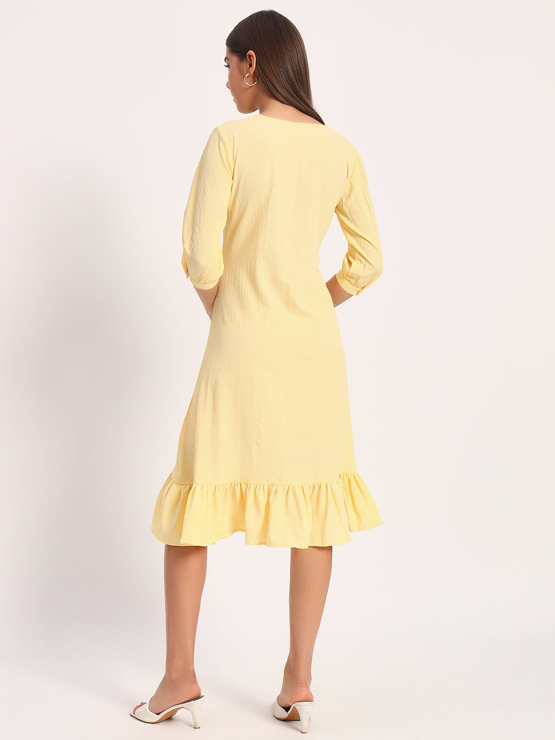 Wrinkle Yellow A-line Dress