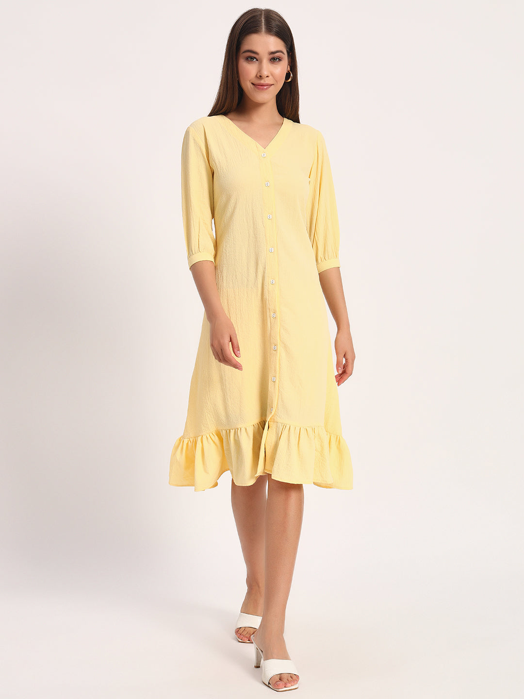 Wrinkle Yellow A-line Dress