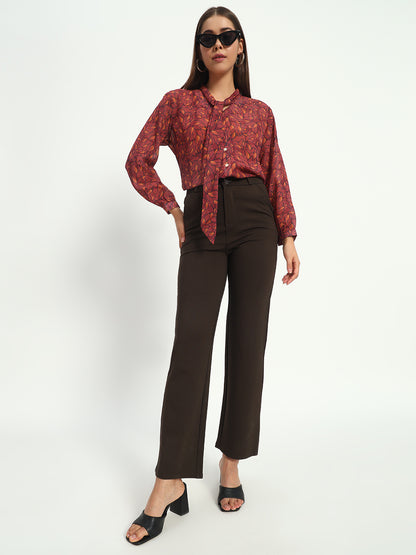 Dark Brown Straight Fit Stretch Pants