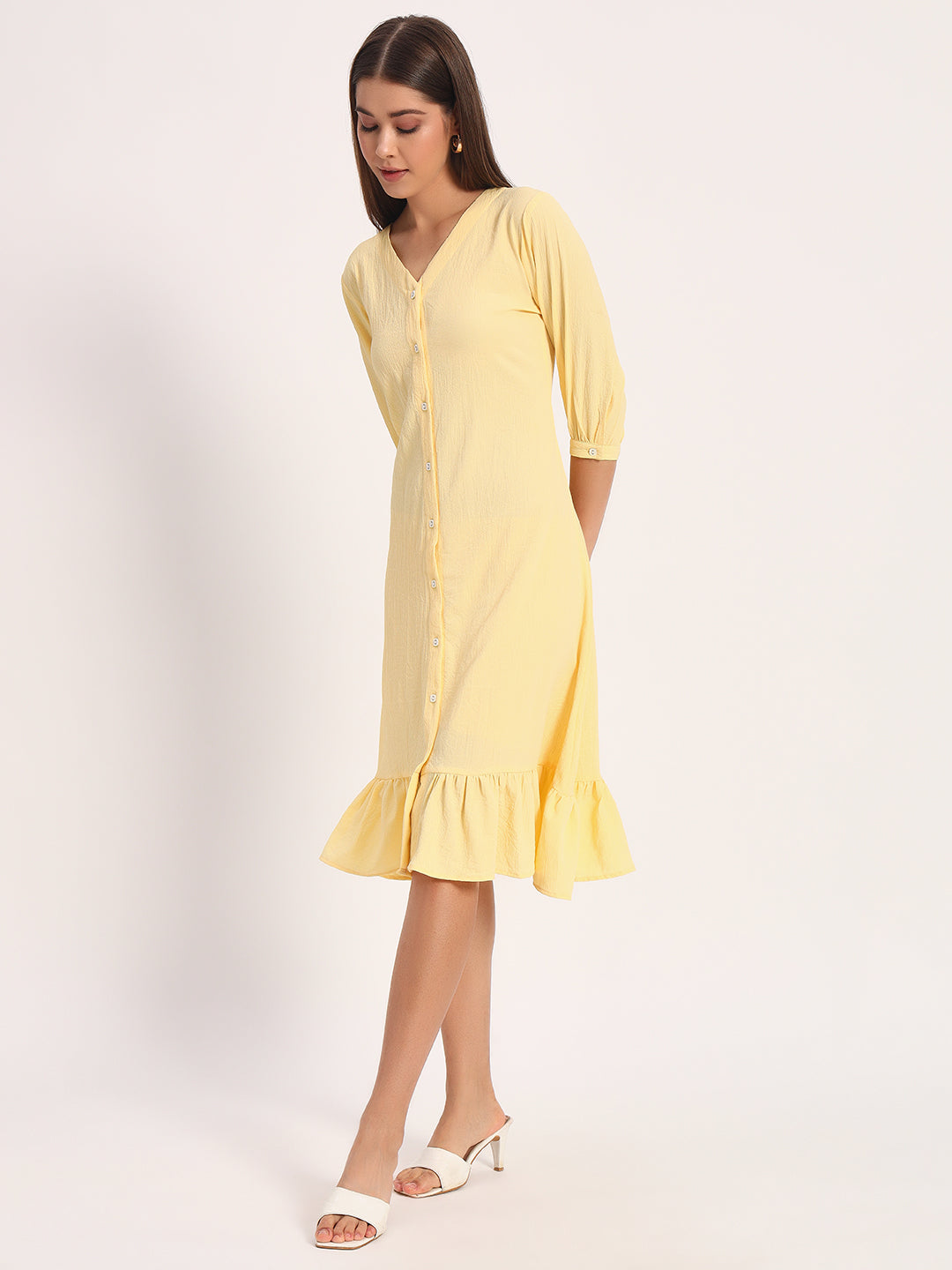 Wrinkle Yellow A-line Dress