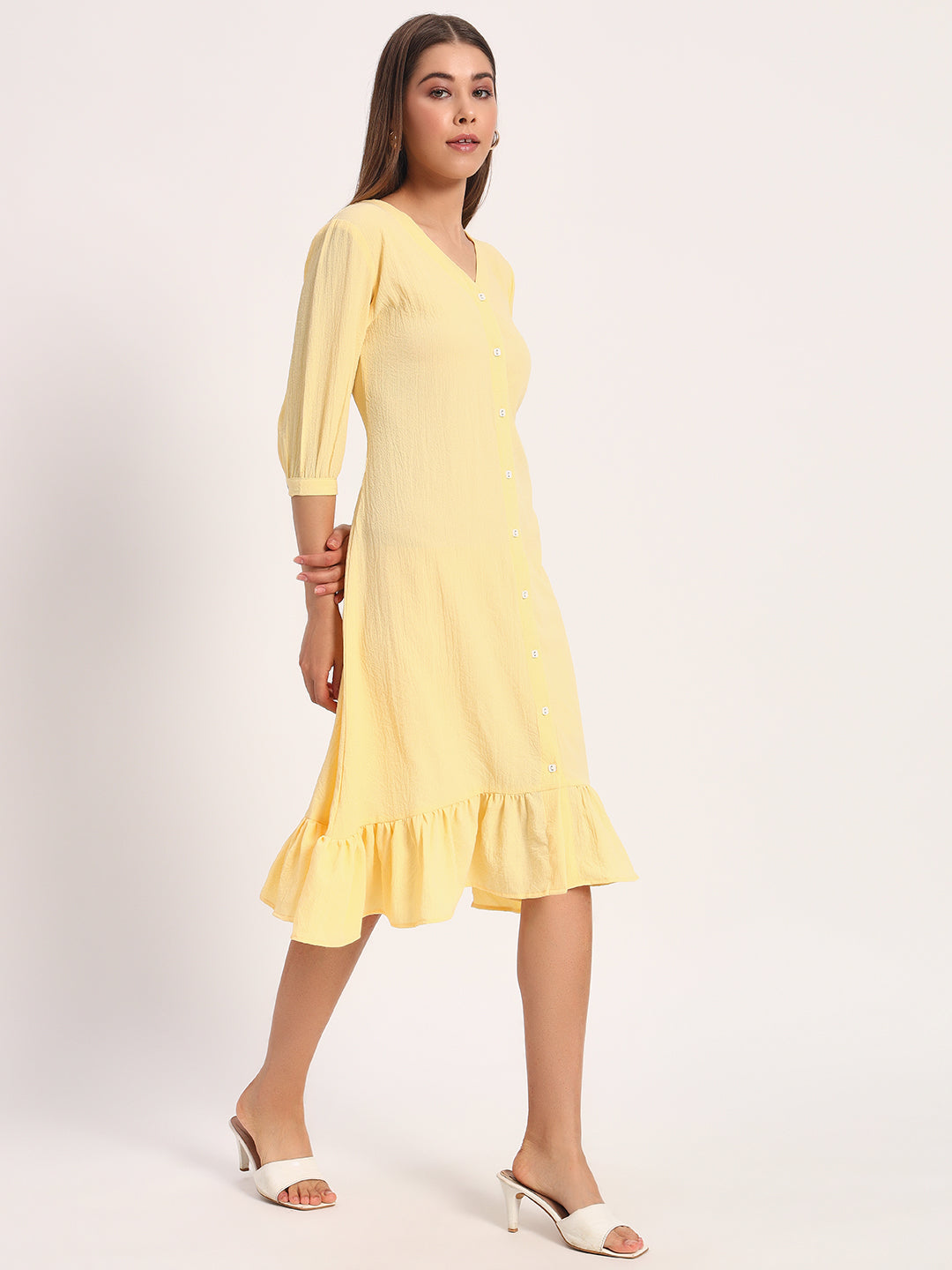 Wrinkle Yellow A-line Dress