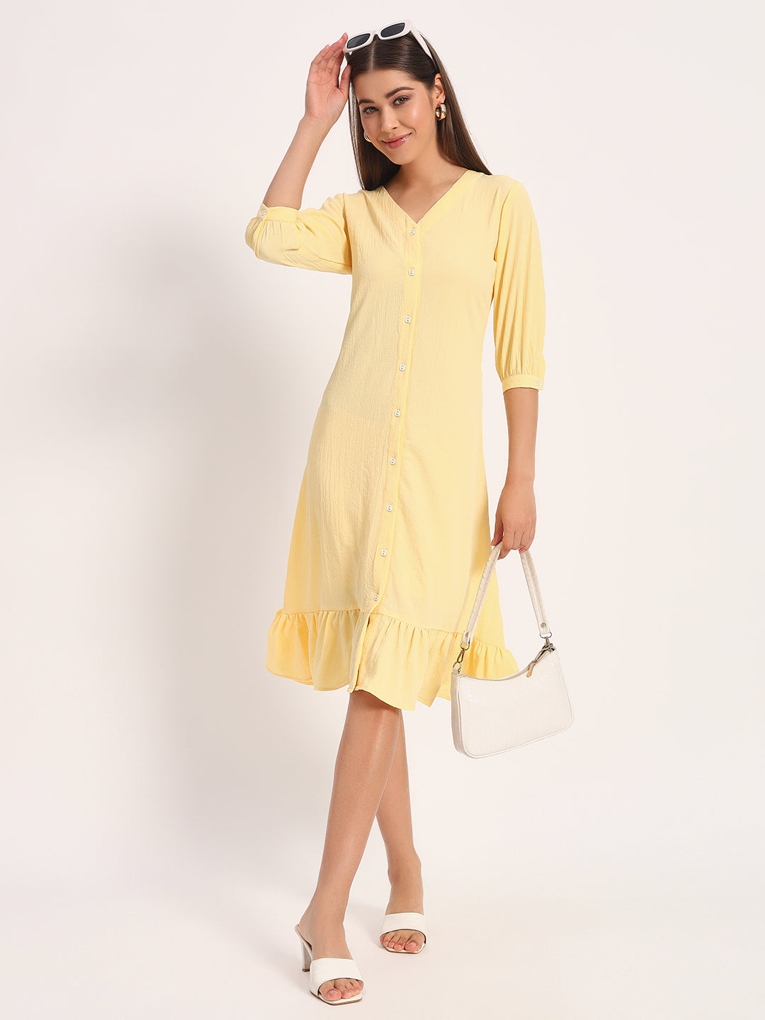 Wrinkle Yellow A-line Dress