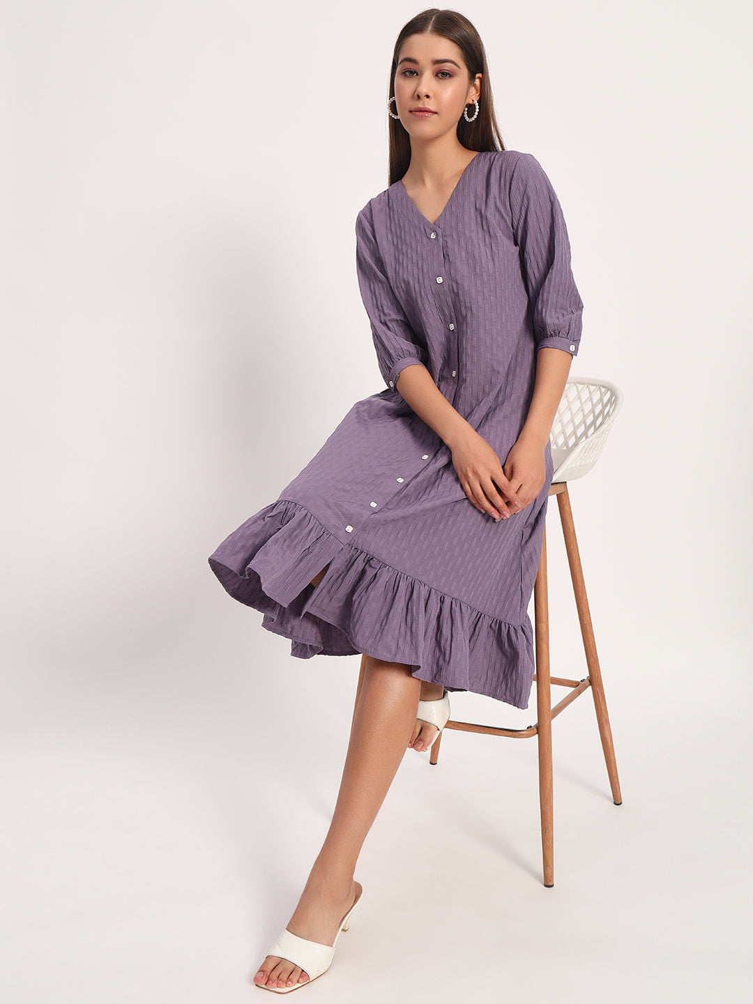 Wrinkle Purple A-line Dress