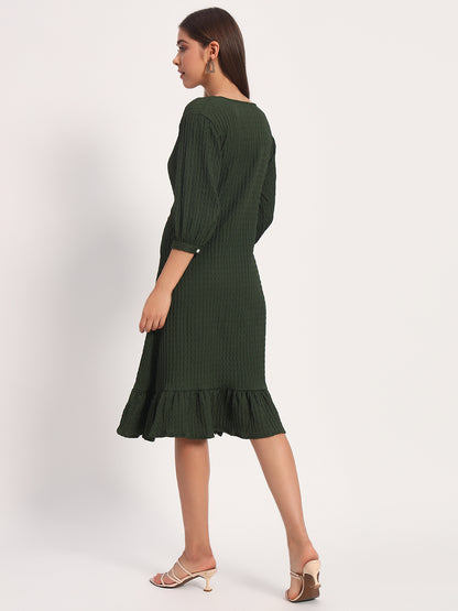 Wrinkle Olive A-line Dress