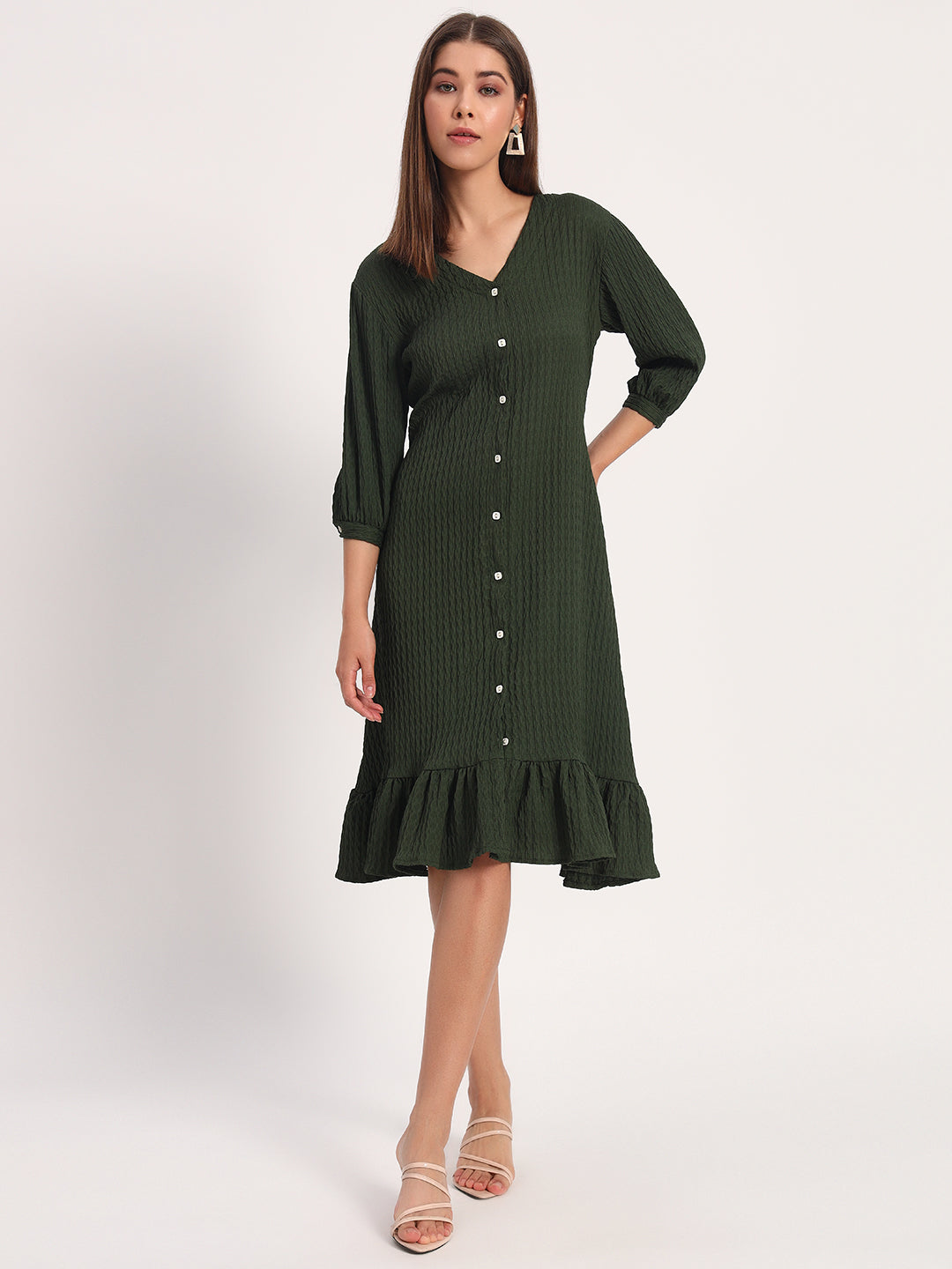 Wrinkle Olive A-line Dress