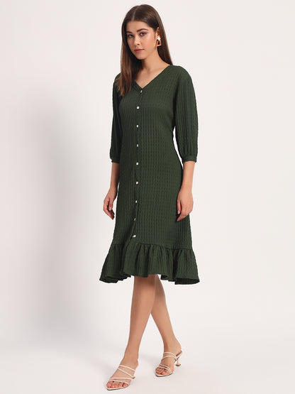 Wrinkle Olive A-line Dress