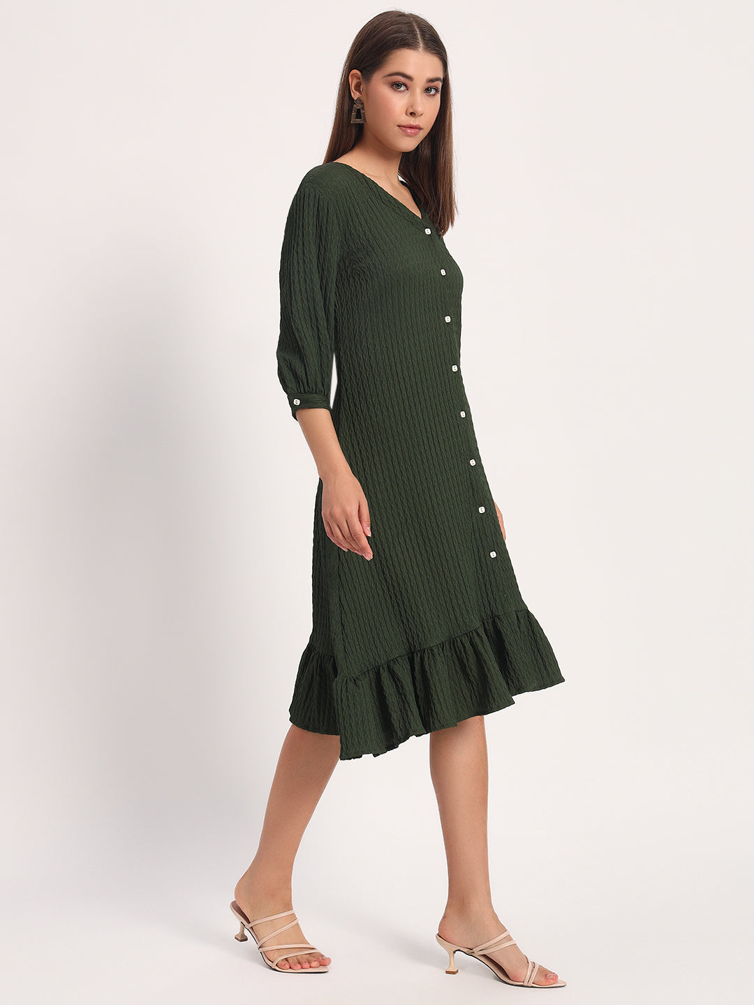 Wrinkle Olive A-line Dress