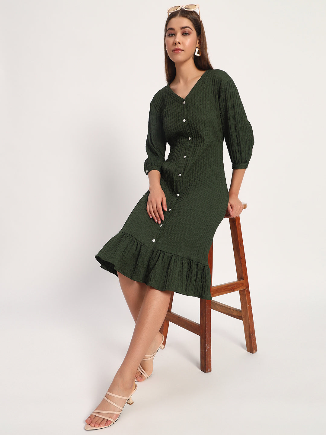 Wrinkle Olive A-line Dress