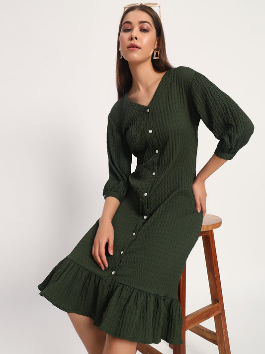 Wrinkle Olive A-line Dress