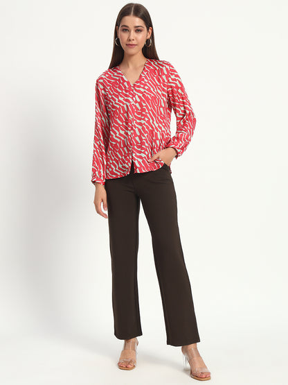 Cheery Red Wavy Print Shirt