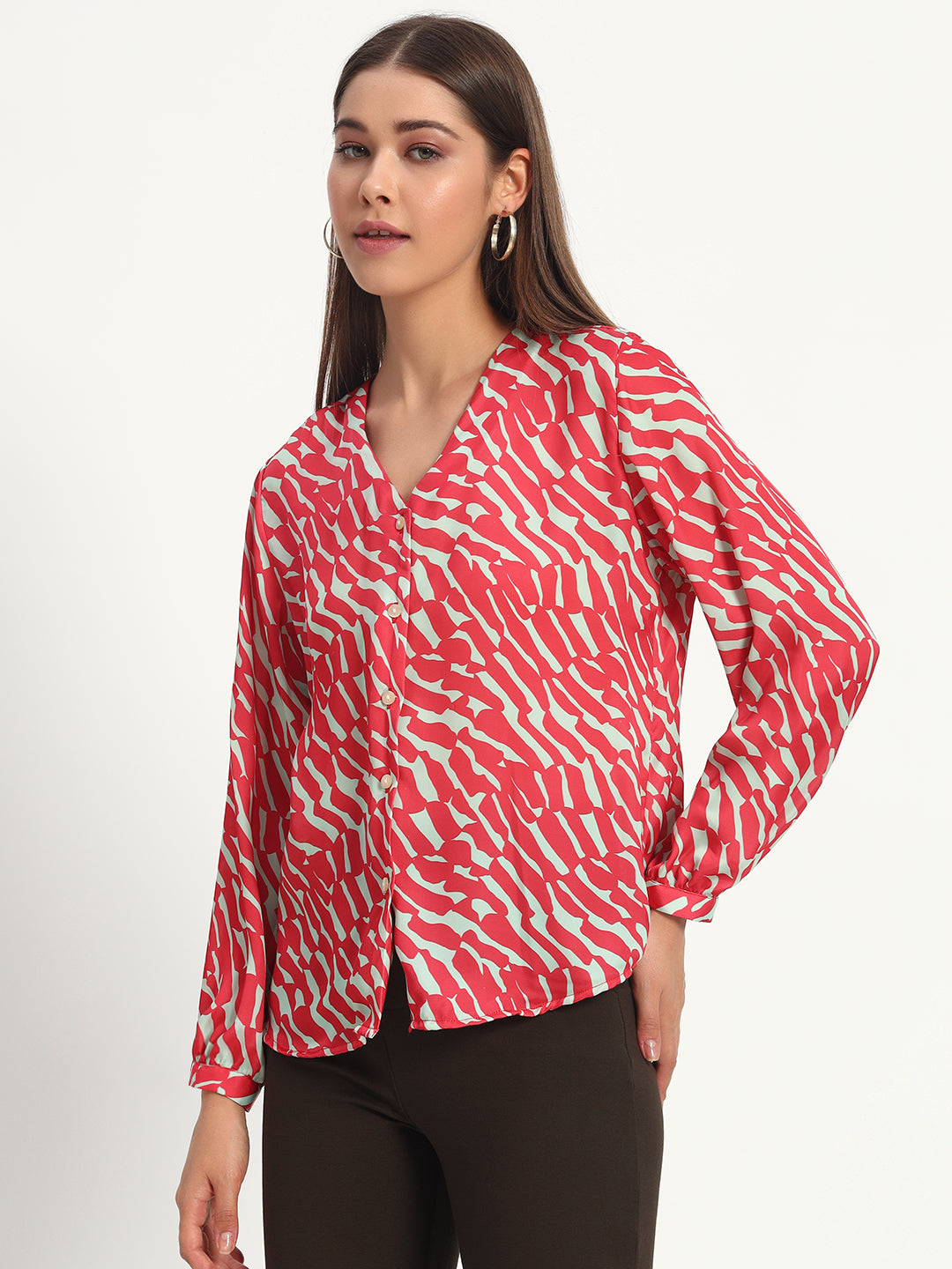 Cheery Red Wavy Print Shirt