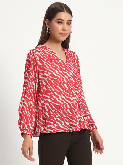 Cheery Red Wavy Print Shirt