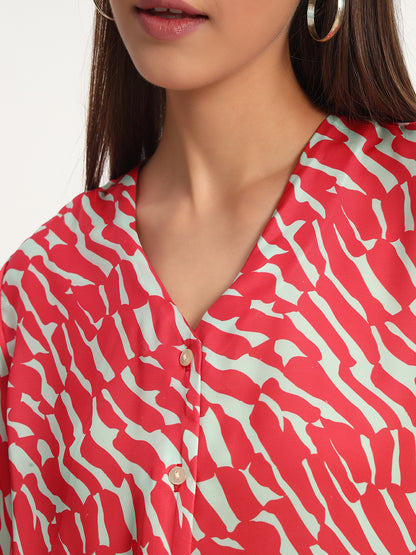 Cheery Red Wavy Print Shirt