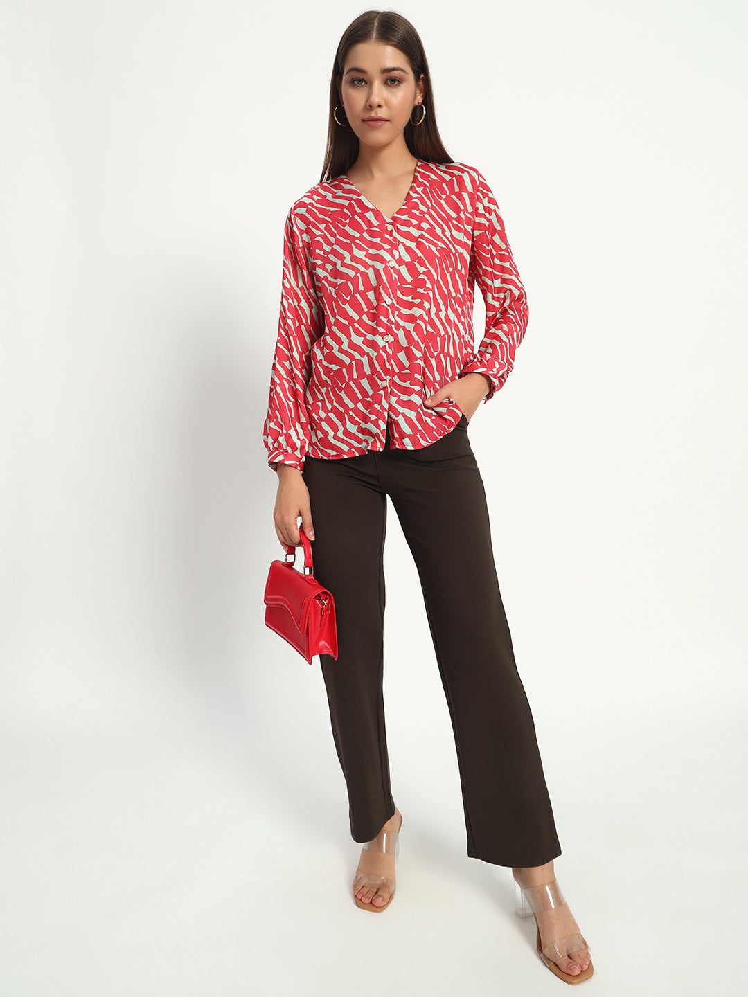 Cheery Red Wavy Print Shirt